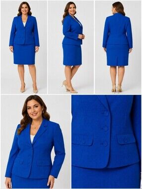 NWT Le Suit Celeste Blue 2-Piece Skirt Suit Set Size 12 Career Office Power Suit
